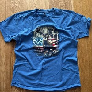 HANES REALTREE BLUE TEE WITH DEER AND USA LOGO PRINT